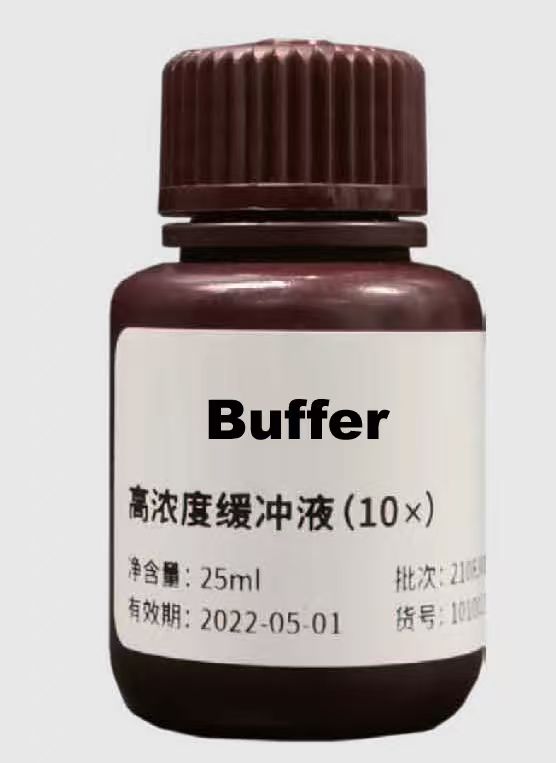 A bottle of Genetic Analyzer Running Buffer.